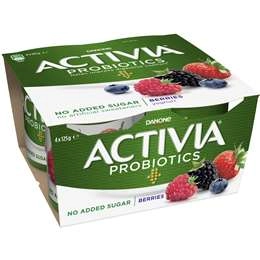 Activia Danone Probiotic Yoghurt No Added Sugar Berries 125g X 4 Pack