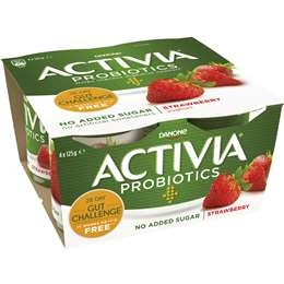Activia Danone Probiotic Yoghurt No Added Sugar Strawberry 125g X 4 Pack