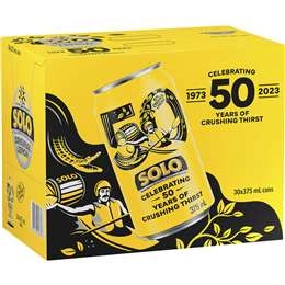 Solo Thirst Crusher Original Lemon Soft Drink Cans Multipack 375ml X 30 Pack