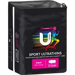 U By Kotex Sport Ultrathin Pads Super With Wings 10 Pack