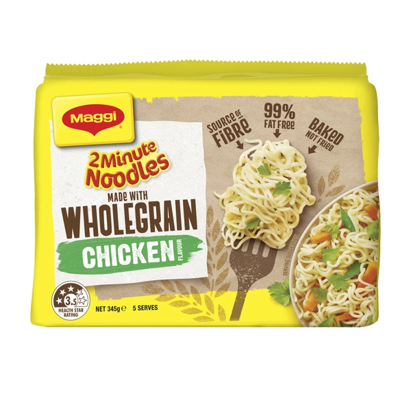 Maggi 2 Minute Instant Noodles Wholegrain Chicken Flavour 5 Pack 345g