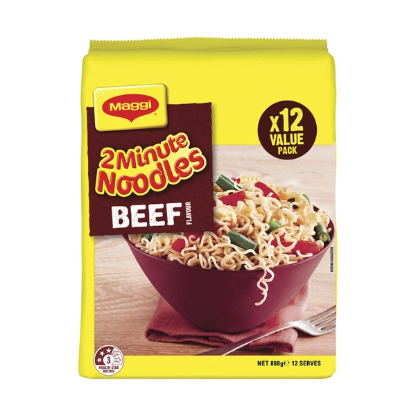 Maggi 2 Minute Beef Flavour Noodles 12 Pack 888g