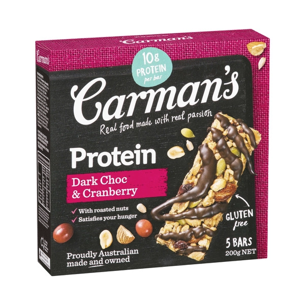 Carman's Dark Choc & Cranberry Gourmet Protein Bar 5 pack 200g