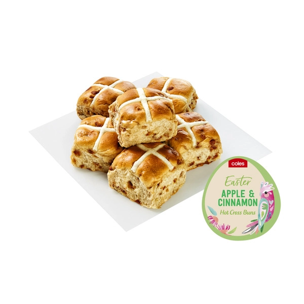 Coles Hot Cross Buns Apple And Cinnamon 6 pack