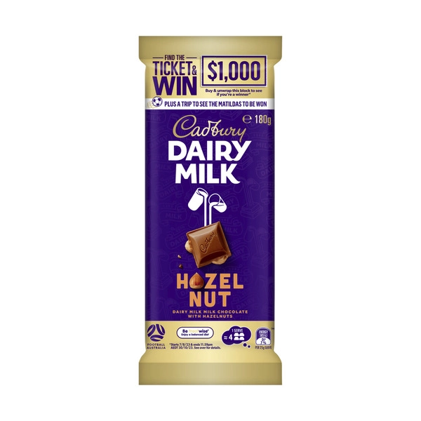 Cadbury  Dairy Milk Hazelnut Chocolate Block 180g
