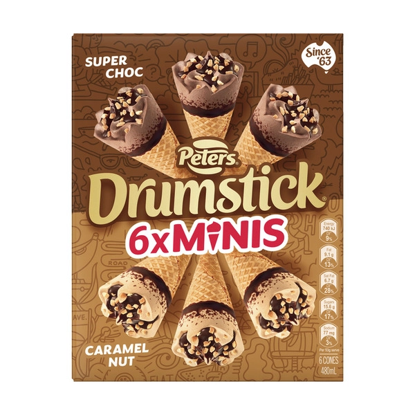 Peters Drumstick Super Choc & Caramel Nut Mixed Minis 6 Pack 480mL