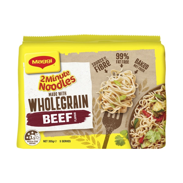 Maggi 2 Minute Instant Noodles Wholegrain Beef Flavour 5 Pack 335g