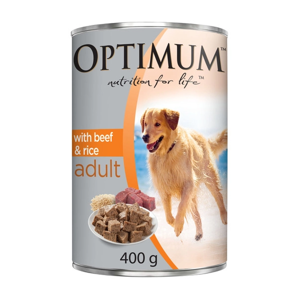 Optimum Beef & Rice Wet Dog Food Can Adult 400g