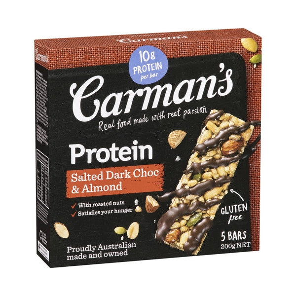 Carman's Salted Dark Choc & Almond Gourmet Protein Bars 5 pack 200g