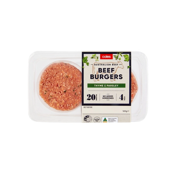 Coles Beef And Thyme Burger 500g