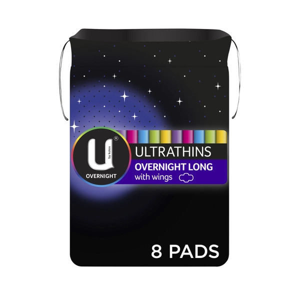 U by Kotex Overnight Ultrathin Pads Long with Wings 8 pack