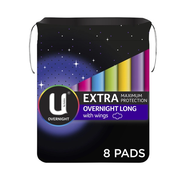 U by Kotex Overnight Extra Pads Long with Wings 8 pack