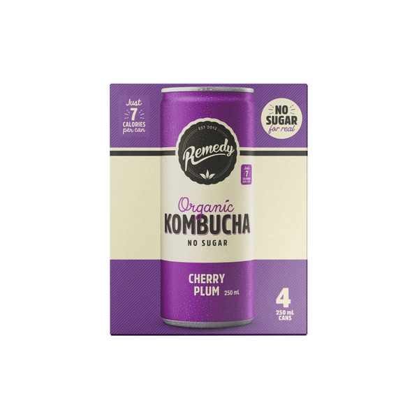 Remedy Kombucha Cherry Plum 250mL 4 pack