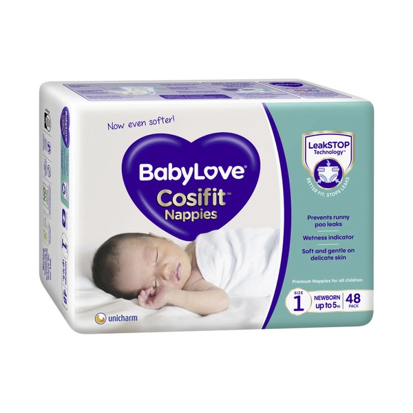 Babylove Cosifit Newborn Nappies Size 1 (Up To 5Kg) 48 pack
