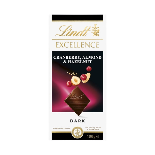 Lindt Excellence Cranberry Almond & Hazelnut Dark Chocolate Block 100g