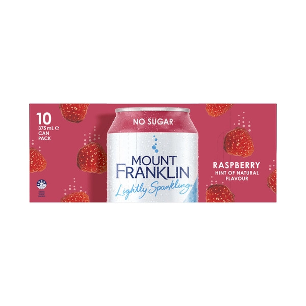Mount Franklin Lightly Sparkling Water Raspberry Multipack Cans 10 x 375mL 10 pack