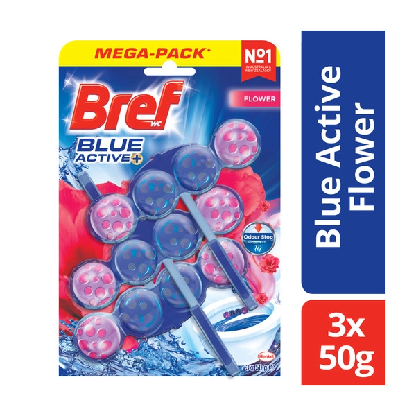 Bref Blue Active Rim block Toilet Cleaner Flower Blossom Triple Pack 3x50g 3 pack