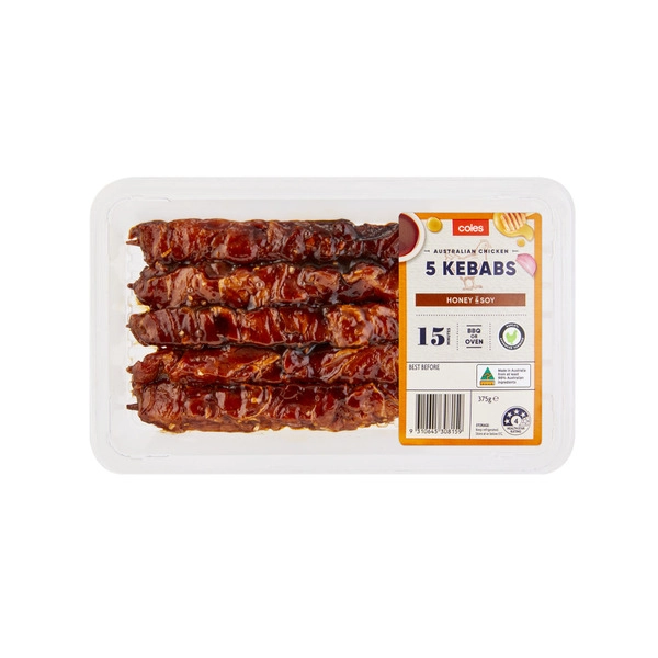 Coles RSPCA Approved Chicken Kebabs Honey & Soy 375g