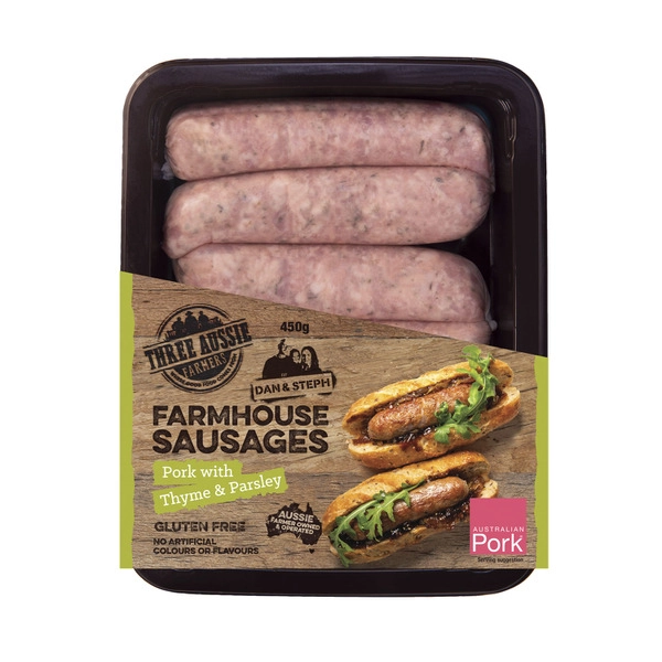 Three Aussie Farmers Farmhouse Style Pork Sausages 450g