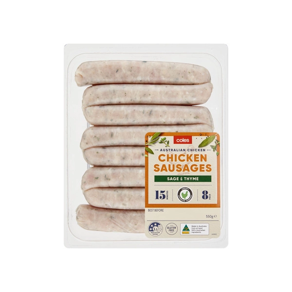 Coles Chicken Sage And Thyme Sausages 550g