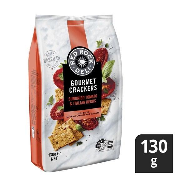 Red Rock Deli Gourmet Crackers Sundried Tomato & Herb 130g