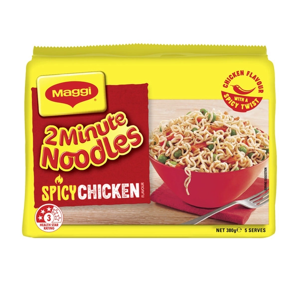 Maggi 2 Minute Instant Noodles Spicy Chicken Flavour 5 Pack 380g