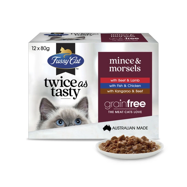 Fussy Cat Grain Free Twice as Tasty Adult Wet Cat Food Mince & Morsels 12x80gm 12 pack