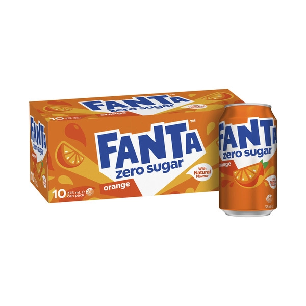 Fanta Orange Zero Sugar Cans 10x375mL 10 Pack