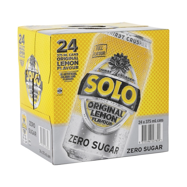 Solo Zero Sugar Original Lemon Soft Drink Cans Multipack 375mL x 24 Pack 24 pack
