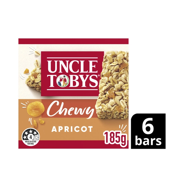 Uncle Tobys Chewy Apricot Wholegrain Oats Bars 6 Pack 185g