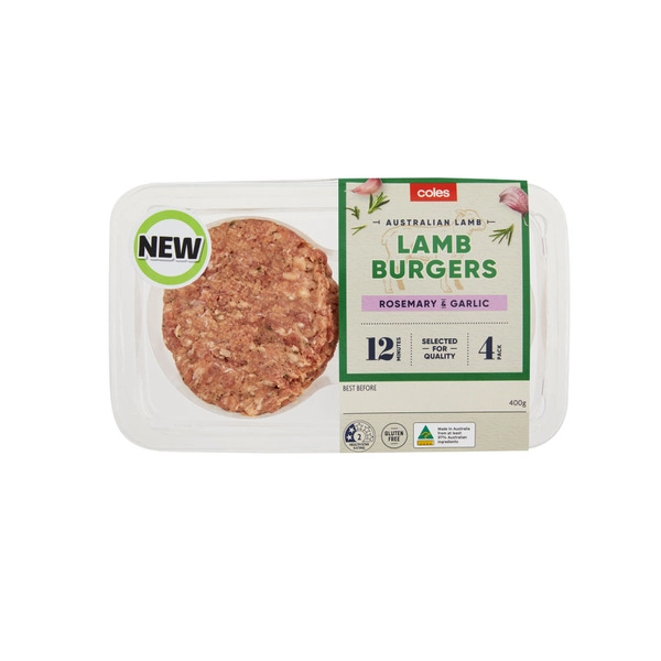 Coles Lamb Burgers With Rosemary And Garlic 4 Pack 400g