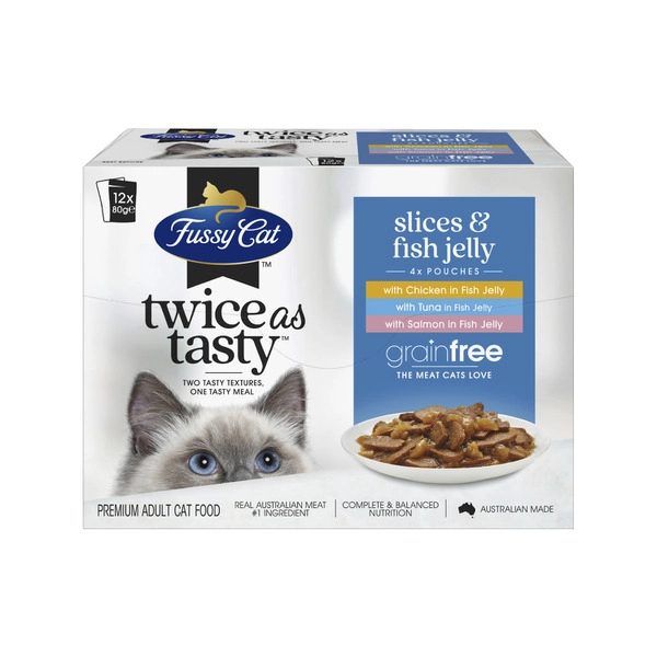 Fussy Cat Grain Free Twice as Tasty Adult Wet Cat Food Slices & Fish Jelly  12 pack