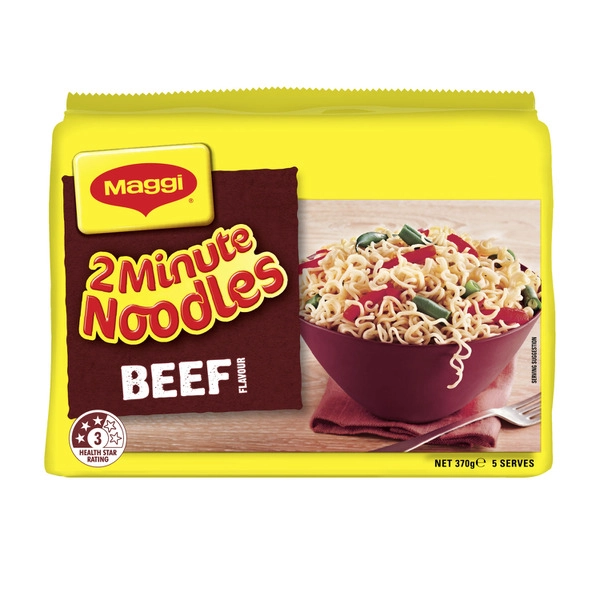 Maggi 2 Minute Instant Noodles Beef Flavour 5 Pack 370g