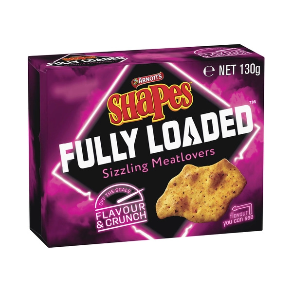 Arnott's Shapes Fully Loaded Crackers Sizzling Meatlovers 130g