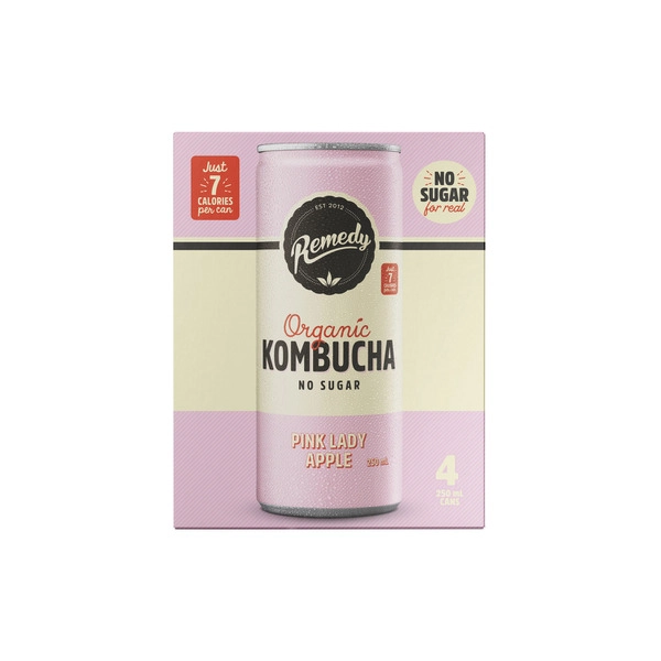 Remedy Kombucha Pink Apple 250mL Pack 4 pack