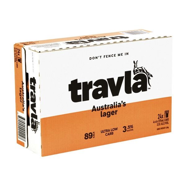 Travla Mid Strength Lager Can 375mL 24 Pack