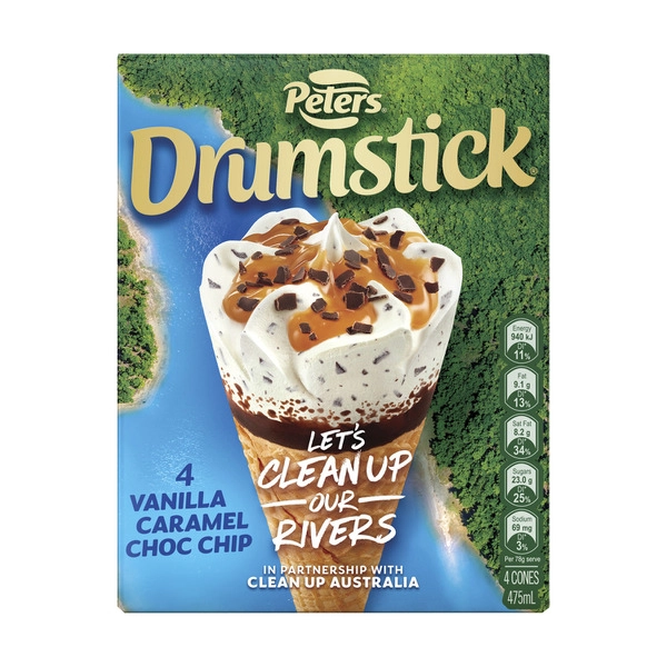 Peters Drumstick Vanilla Caramel Choc Chip 4 Pack 475mL