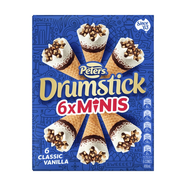 Peters Drumstick Classic Vanilla Minis Ice Cream 6 Pack 490mL
