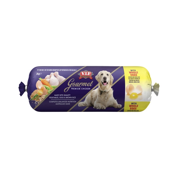 V.I.P Gourmet Adult Chilled Fresh Dog Food Roll Premium Chicken with Vegetables & Brown Rice 3kg