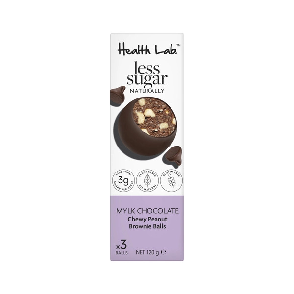 Health Lab Less Sugar Naturally Milk Choc Chewy Peanut Brownie Balls 3X40G 120g