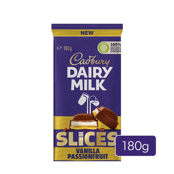 Cadbury Dairy Milk Slices Vanilla Passionfruit Chocolate Block 180g