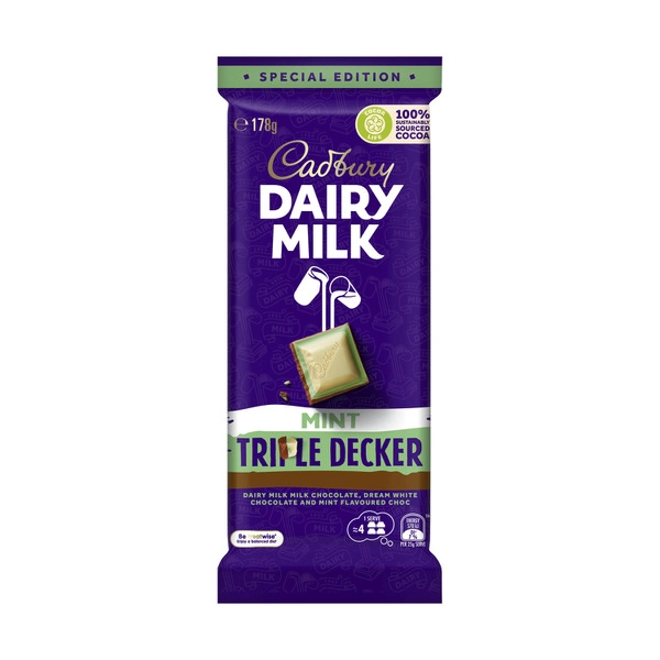 Cadbury Dairy Milk Triple Decker Mint Chocolate Block 178g
