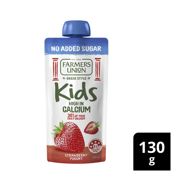 Farmers Union No Added Sugar Kids Yogurt Pouch Strawberry 130g