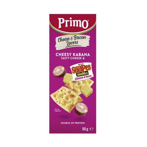 Primo Cheese Kabana Cheese & Bacon Shapes & Tasty Cheese 50g