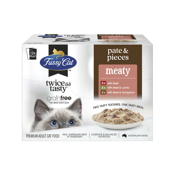 Fussy Cat Grain Free Twice As Tasty Wet Cat Food Pate & Pieces Meaty Moments 12X80G 12 pack