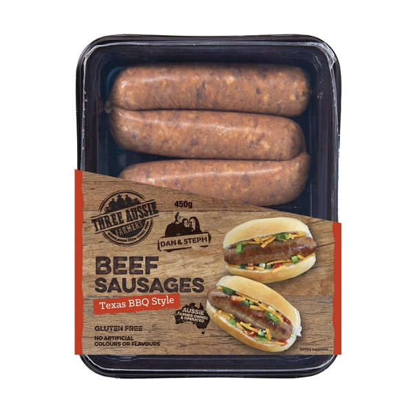 Three Aussie Farmers Texas BBQ Beef Sausage 450g