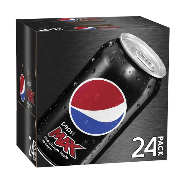Pepsi Max No Sugar Cola Soft Drink Cans Multipack 375mL x 24 Pack 24 pack