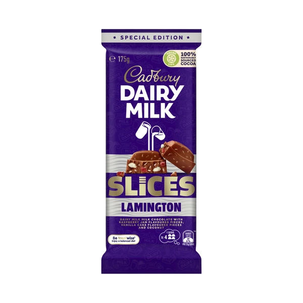 Cadbury Dairy Milk Lamington Slices Chocolate Block 175g