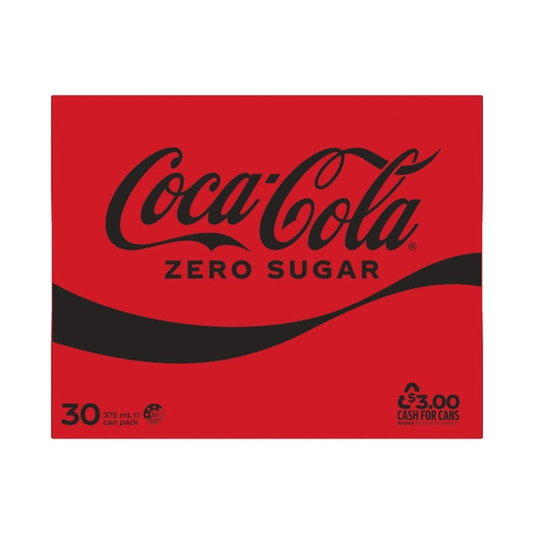Coca-Cola Zero Sugar Soft Drink Multipack Cans 30x375mL 30 Pack