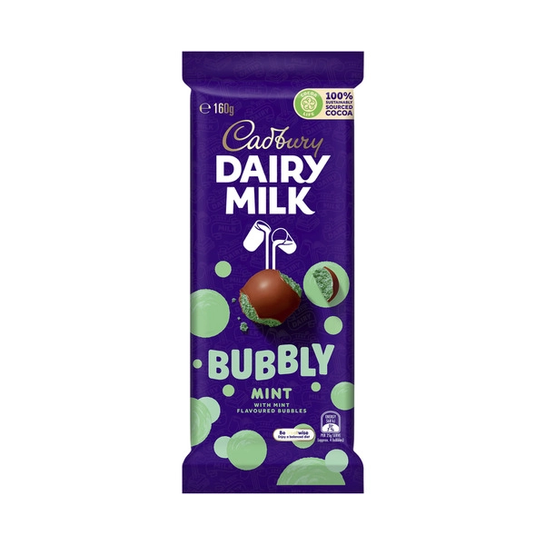 Cadbury Dairy Milk Bubbly Mint Milk Chocolate Block 160g